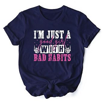 Good Girl with Bad Habits T-Shirt, Grunge Pink and Skeleton Hands Tee for Wild and Rebellious Women