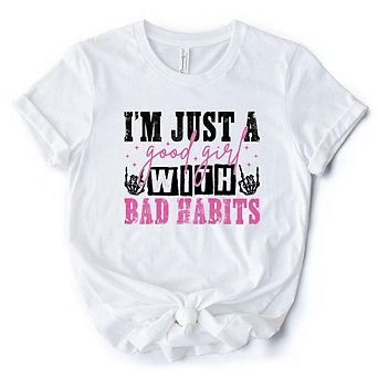 Good Girl with Bad Habits T-Shirt, Grunge Pink and Skeleton Hands Tee for Wild and Rebellious Women