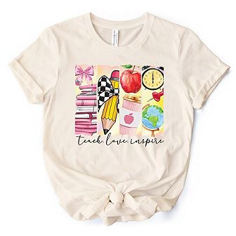 Teach Love Inspire T-Shirt, Retro Brushstroke Tee for Passionate Teachers