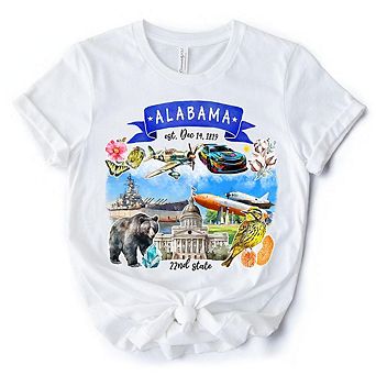 Artistic Alabama State Themes and Landmarks T-Shirt, Tee for History and Travel Lovers
