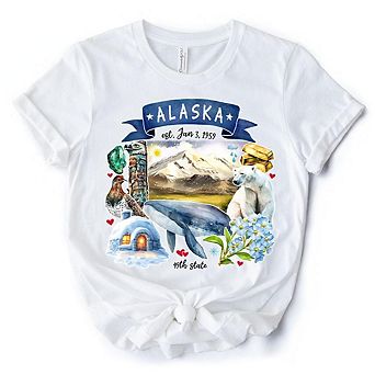 Artistic Alaska State Themes and Landmarks T-Shirt, Tee for History and Travel Lovers