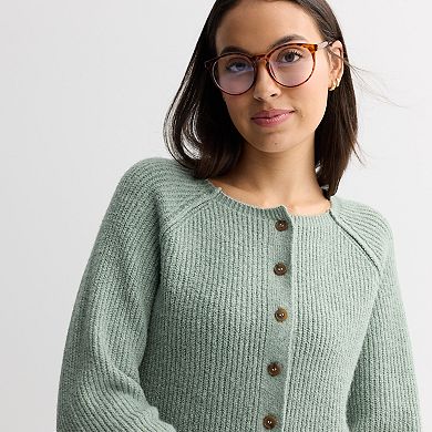 Juniors' Pink Republic Button Front Raglan Cardigan