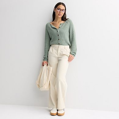 Juniors' Pink Republic Button Front Raglan Cardigan