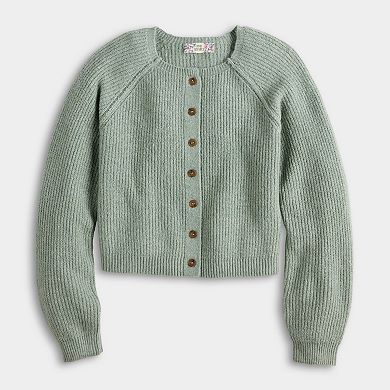 Juniors' Pink Republic Button Front Raglan Cardigan