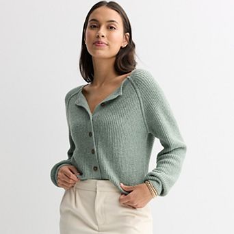 Juniors' Pink Republic Long Sleeve Crewneck Raglan Sleeve Cardigan