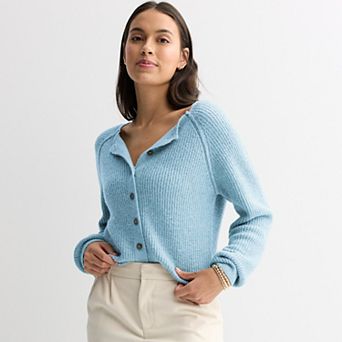 Juniors' Pink Republic Long Sleeve Crewneck Raglan Sleeve Cardigan