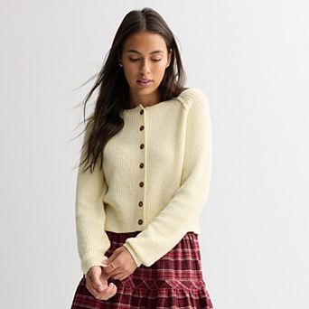 Juniors' Pink Republic Long Sleeve Crewneck Raglan Sleeve Cardigan