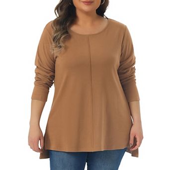 Plus Size t Shirts for Women Crew Neck High Low Hem Long Sleeve Side Slit Tee Shirt Blouse Tops