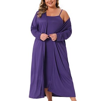 Women's Plus Size Sleepwear 2 pc Nightgown with Robe Set Spaghetti Straps Soft Full Length Nightwear