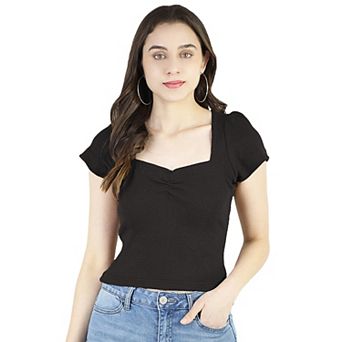 Women's Summer Sweetheart Neck Ribbed Knit Cap Sleeve Casual Crop Tops
