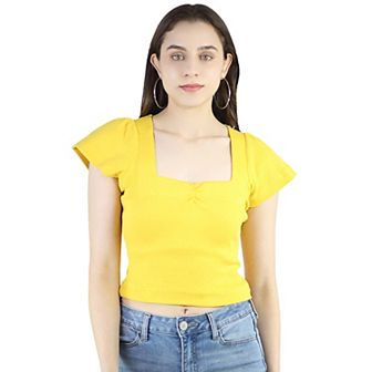 Women's Summer Sweetheart Neck Ribbed Knit Cap Sleeve Casual Crop Tops