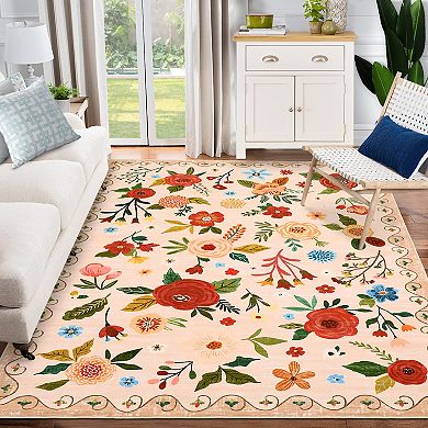 Garvee Machine Washable Flower Area Rug Ultra Thin Stain Resistant Non Slip indoor Carpet