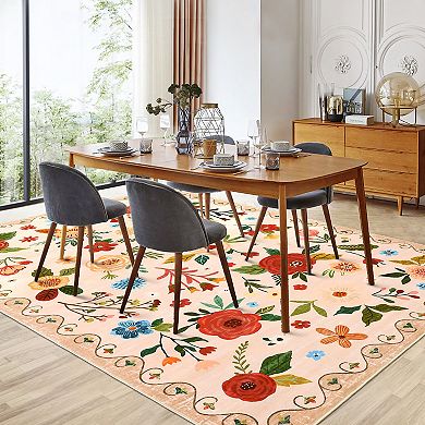 Garvee Machine Washable Flower Area Rug Ultra Thin Stain Resistant Non Slip indoor Carpet