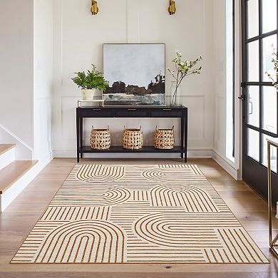 Garvee Washable Modern Geometric Line Area Rug Low Pile Non Slip Mat for Home Decor