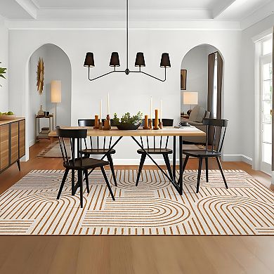Garvee Washable Modern Geometric Line Area Rug Low Pile Non Slip Mat for Home Decor