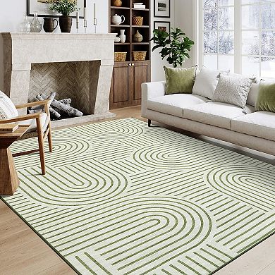 Garvee Washable Modern Geometric Line Area Rug Low Pile Non Slip Mat for Home Decor