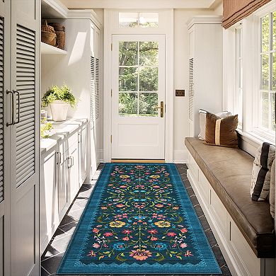 Garvee Machine Washable Modern Pastoral Flower Area Rug Low Pile Non Slip Indoor Mat