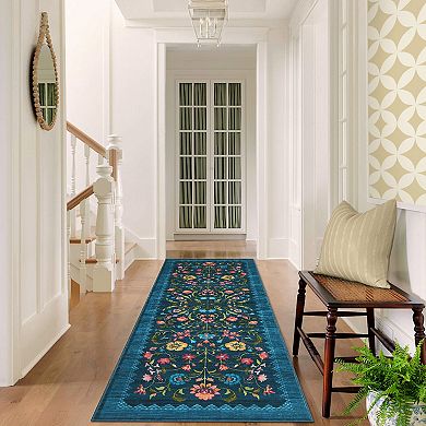 Garvee Machine Washable Modern Pastoral Flower Area Rug Low Pile Non Slip Indoor Mat