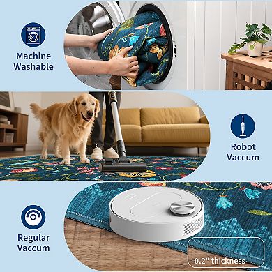 Garvee Machine Washable Modern Pastoral Flower Area Rug Low Pile Non Slip Indoor Mat