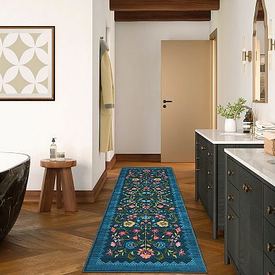 Garvee Machine Washable Modern Pastoral Flower Area Rug Low Pile Non Slip Indoor Mat