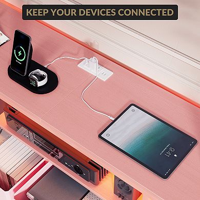 10 Drawer Dresser TV Stand for 65 70 75 Inch Tv, 63" W Long, with Led Lights & Power Outlets