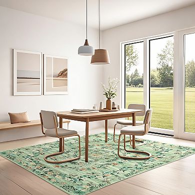 Garvee Machine Washable Modern Floral Print Area Rug Non Slip Bordered Indoor Carpet