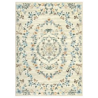 Garvee Machine Washable Modern Floral Print Area Rug Non Slip Bordered Indoor Carpet