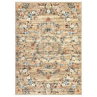 Garvee Machine Washable Modern Floral Print Area Rug Non Slip Bordered Indoor Carpet