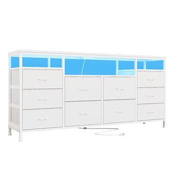 10 Drawer Dresser TV Stand for 65 70 75 Inch Tv, 63" W Long, with Led Lights & Power Outlets