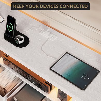 10 Drawer Dresser TV Stand for 65 70 75 Inch Tv, 63" W Long, with Led Lights & Power Outlets