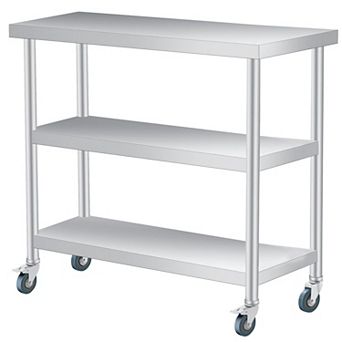 Stainless Steel Table, 18x36x34 Inch, 3 tier Metal Prep Table with 2 Lockable Wheels, Undershelf