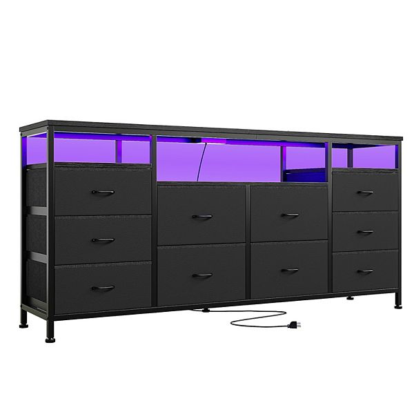 10 Drawer Dresser TV Stand for 65 70 75 Inch Tv, 63" W Long, with Led  Lights & Power Outlets