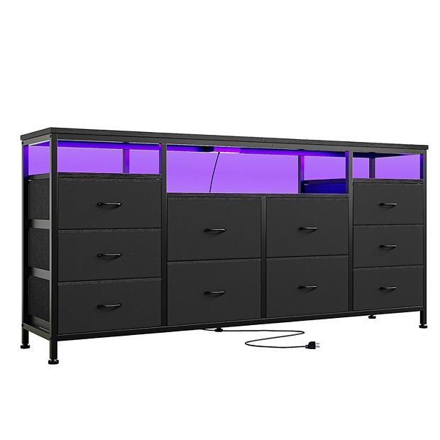 10 Drawer Dresser TV Stand for 65 70 75 Inch TV, 63" W Long Wide Chest of Drawers, Fabric Storage Organizer Drawer Unit