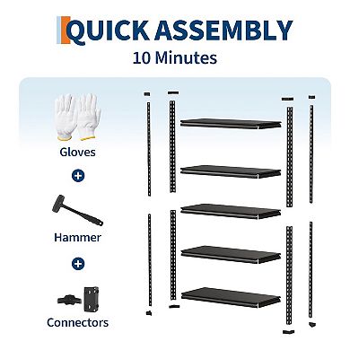 5-Tier Garage Shelving Unit, Adjustable Steel Utility Storage Rack, 48" W x 16" D x 72" H