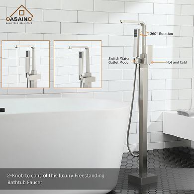 1-Handle Freestanding Tub Faucet with Handheld Shower Head
