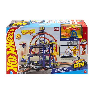 Hot Wheels Mega Loop Garage Playset with Die-Cast Car & Helicopter