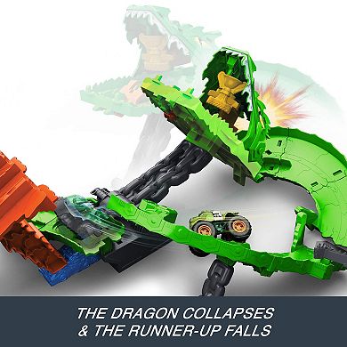 Hot Wheels Monster Trucks Sharks vs. Dinos Dragon Destruction Playset & 2 Toy Trucks