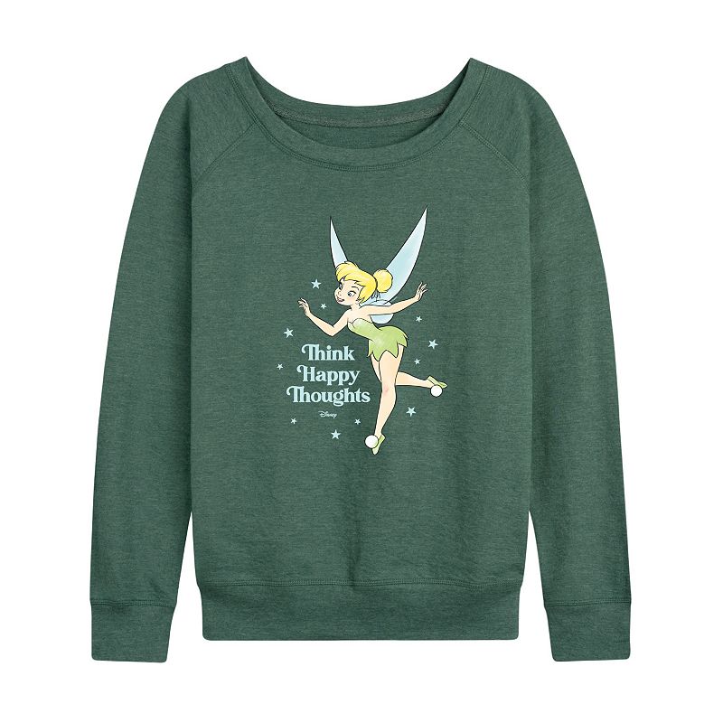 Disney's Tinker Bell Women's Think Happy Thoughts French Terry Long Sleeve Tee, 