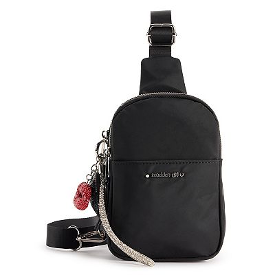 STEVE MADDEN MADDEN GIRL SLING BAG GIFT SET WITH CHARMS NYLON BLACK NWTS Steve Madden Girl Boxed Gift Set Crossbody pouch Studs With  main image 3