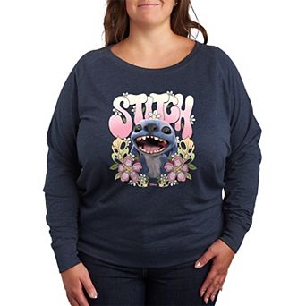 Disney's Lilo & Stitch Plus Size Floral Stitch French Terry Long Sleeve Tee