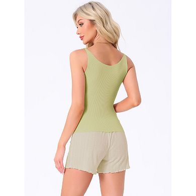 2Pcs Women's Loungewear Sleeveless Soft V Neck Cami Soild Casual Sleepshirts