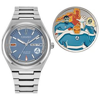 Citizen Marvel Fantastic 4 Men's Super Titanium Bracelet Watch & Collectable Coin Set