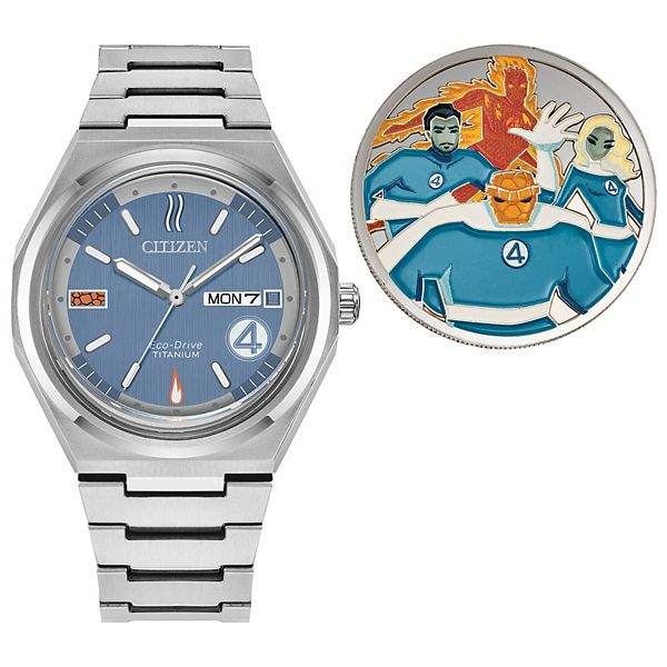 【超レア・強力セット】水入りシャンガンアメジスト ＆ エレスチャルクォーツ Citizen Marvel Fantastic 4 Men's Super Titanium Bracelet Watch
