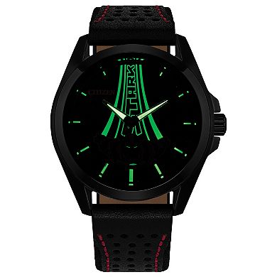 Citizen Marvel Iron Man Men's Black IP Leather Strap Watch & Pin Box Set