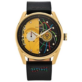 Star Wars C-3PO Men's Gold Tone Stainless Leather Strap Watch by Citizen