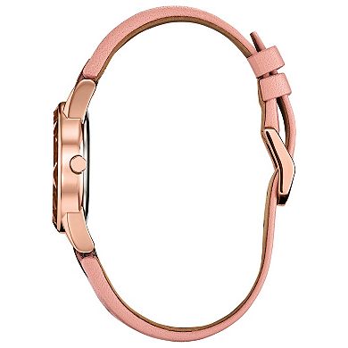 Disney's Beauty & The Beast Princess Belle Women's Mother-of-Pearl Dial Leather Strap Watch & Pin Set by Citizen