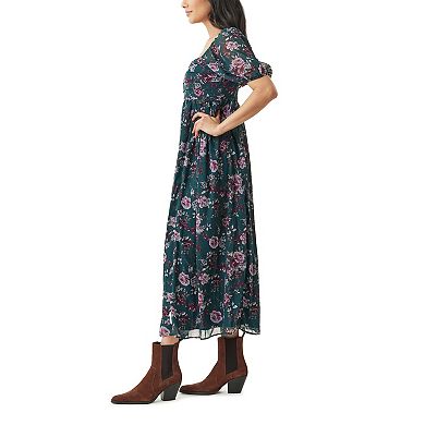 Juniors' WallFlower Pleated Bodice Puff Sleeve Maxi Dress