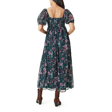 Juniors' WallFlower Pleated Bodice Puff Sleeve Maxi Dress