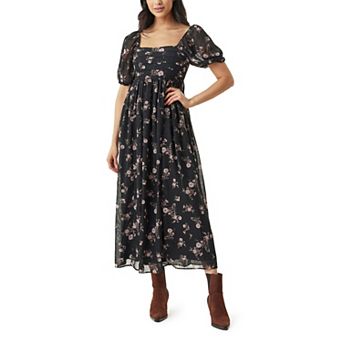 Juniors' WallFlower Pleated Bodice Puff Sleeve Maxi Dress