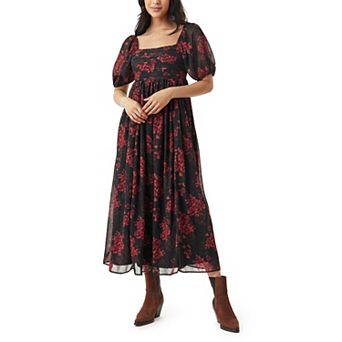 Juniors' WallFlower Pleated Bodice Puff Sleeve Maxi Dress